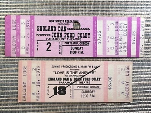 England Dan & John Ford Coley 1978 1979 Lot Full Concert Ticket Portland Oregon - Picture 1 of 2