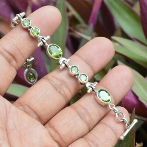 Real Peridot Multi-Cut Gemstone Tennis Bracelet 925 Silver – August Birthstone - Picture 1 of 8