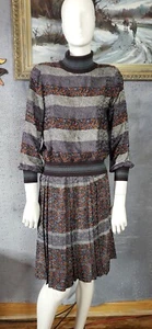 Vintage Adolfo 2 Piece Skirt Set All Silk Long Sleeve Shirt Size Small Patterned - Picture 1 of 15