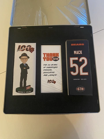 2020 Chicago Bears Bobbleheads Khalil Mack George Halas Set W/ 100 Year Tin Box Cover