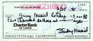 Stan Musial Signed Bank Check 3/25/85 Cut - Cardinals Hall of Fame HOF Died 2013 - Picture 1 of 3