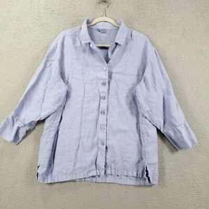 Tianello Linen Top Womens Medium Violet Blue Button Up 100% Linen Blouse - Picture 1 of 9