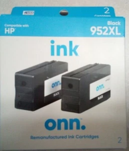 Onn Remanufactured Ink Cartridges HP 952XL Black 2 Cartridges New Sealed - Picture 1 of 4