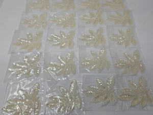Lot of 20 White Leaf Leaves Beaded Sequined Sew-On Applique Craft Patch Vintage - Picture 1 of 3