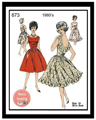 1960s Flirty Summer Dress Vintage Sewing Pattern Bust 36 ins - Image 1 of 2