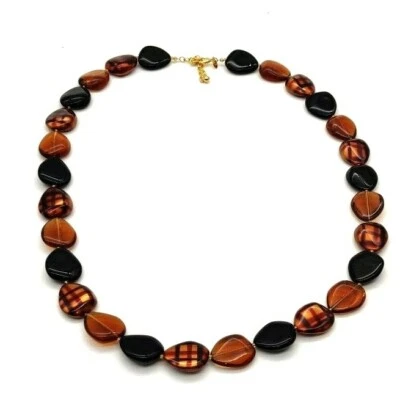 Difícil de encontrar COLLAR LARGO JOAN RIVERS TONO DORADO ÁMBAR BRONCE NEGRO CUENTAS VIDRIO 35-38" Foto 1 de 4