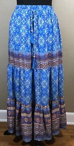 Ava Christine Skirt Womens L BoHo Elastic Waist Drawstring Front Blue 1-25 - Picture 1 of 9