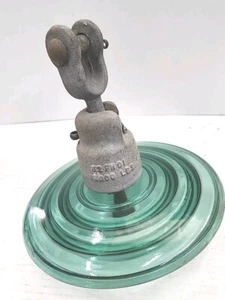VINTAGE GLASS INSULATOR GREEN GLASS,EIV 66C 2500-16, 18,000LBS. LARGE 10” PYLON - Picture 1 of 9