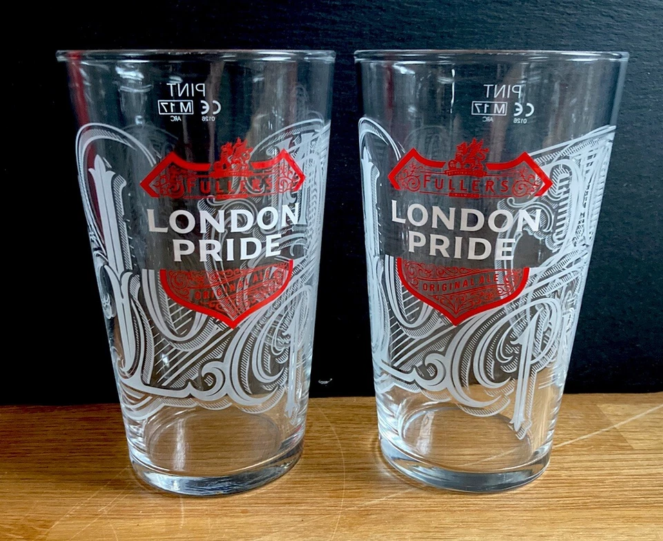 2 X New Fuller's London Pride Original Ale Beer Bitter Pint Glasses Pub Bar - Image 1 of 1