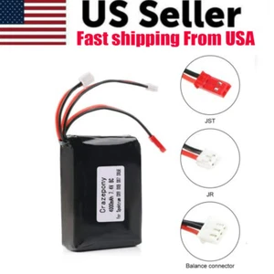 8C16C 4000mAh 2S Lipo Battery Crazepony 7.4V JST JR Plug for Spektrum DX9/8/7/6E - Picture 1 of 9