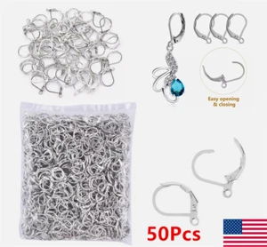 50Pcs Stainless Steel Trendy Jewelry Leverback French Earring Hooks Wires DIY US - Picture 1 of 18