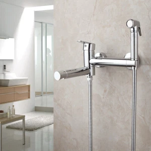 Juego de grifos mezcladores de picos de bañera cromado para montaje en pared pulverizador manual de ducha - Imagen 1 de 10