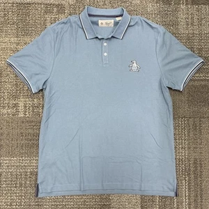 Original Penguin Herren XL Mega Pete Pique Polo Kurzarm hellblau Shirt Golf - Bild 1 von 8