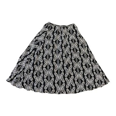 Chicos Size 2 Skirt 100% Silk Shell Black  White Abstract Pattern Flare Formal L - Image 1 of 4