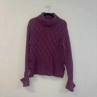 Apt 9 毛衣 XL 码套衫电缆针织羊毛混纺紫色马俑开口针织棉 — 第 1/4 张图片