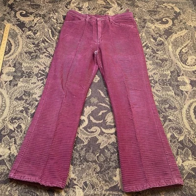 Vtg 60s Womens CORDUROY Pants Bell Bottoms Red Wine Size 32 Needs Repairs - Image 1 of 4