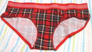 Flirtitude ladies' Bikini PANTY-red/black plaid w/ red/white striped waist-SZ L - Picture 1 of 4