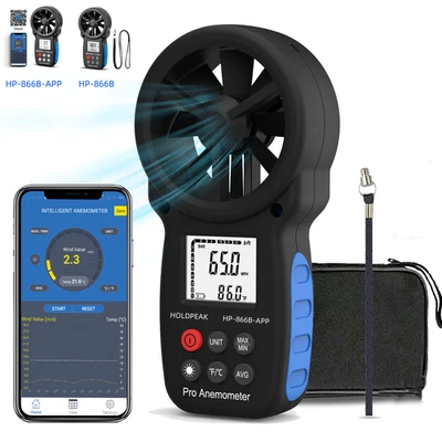 HoldPeak Handheld Digital Anemometer Wind Speed Meter 0.3-30m/s Wind Temp w/ APP - Image 1 of 4