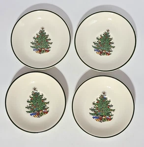 4 Vintage Cuthbertson Original Weihnachtsbaum Porzellan 5,5" Untertassen "CRAZING" - Bild 1 von 6
