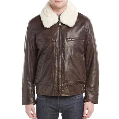 ANDREW MARC New York CARMINE Leather Bomber Jacket Flight Shearling Collar M-L - Image 1 of 4