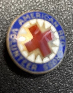 VINTAGE 925 STERLINGSILBER UND EMAILLE INTARSIEN AMERIKANISCHES ROTES KREUZ FREIWILLIGE ANSTECKNADEL BROSCHE - Bild 1 von 3