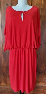 Coldwater Creek Women 14 Red Knee-Length Flutter Sleeve Dress Keyhole Neck Sleek - Picture 1 of 23