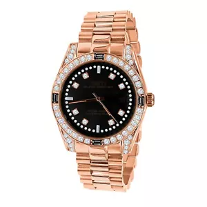 Rose Gold 2 Tone Black Dial Simulated Diamond Men's Stainless Steel Watch 40 mm - Picture 1 of 6