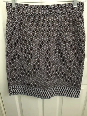 Antonio Melani女式棕色带蓝色浮雕图案内衬口袋裙6 — 第 1/4 张图片