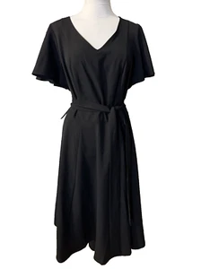 Lane Bryant Hi Low Midi Dress 16 Black Short Sleeve V Neck Stretch Washable NEW - Picture 1 of 15