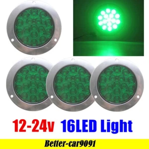 4x 4inch Round 16LED Trailer Tail Lights Truck Stop Brake Lamp Waterproof Green - Bild 1 von 9