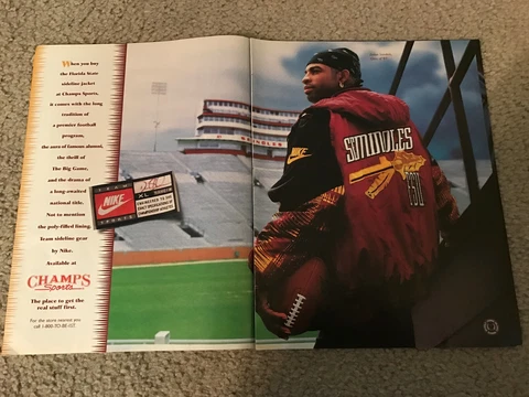 Vintage 1994 NIKE DEION SANDERS Poster Print Ad FLORIDA STATE SEMINOLES JACKET Cover