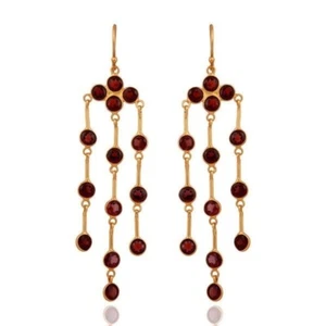 Garnet Gemstone 925 Sterling Silver Plated Chandelier Earrings Wonderful Jewelry - Picture 1 of 4