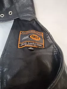 First Classics Leather Chaps Black Riding Biker Laces Buckles Pants - Picture 1 of 14