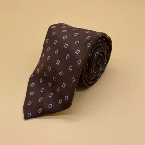 VINTAGE HATHAWAY, WATERVILLE, MAINE 100% Silk Men's Tie, Geometric Brown - Picture 1 of 4