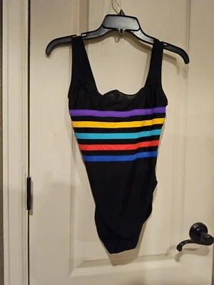Speedo One Piece Swimsuit Rainbow Stripe Black Bathing Suit Women’s Sz 6  - Image 1 of 4