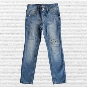 Justice Girls Super Skinny Star Studded Jeans Blue Denim Distressed Size 7 - Picture 1 of 11
