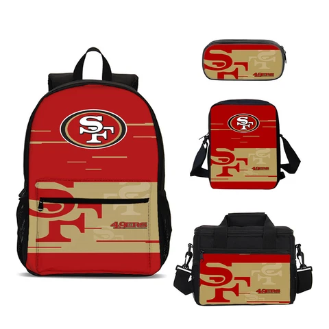 San Francisco 49ers 4PCs School Bag Set Daypack Crossbody Bag Lunch Bag Pen Case Cover