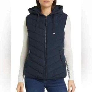 Ralph Lauren Womens Navy Vest X Large New Stretch Hooded Puffer 3 Zippers Warm - Picture 1 of 13