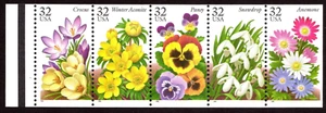 Scott #3029a (3025) - Garden Flowers Booklet Pane of 5 Stamps with Tab - MNH P#1 - Picture 1 of 1