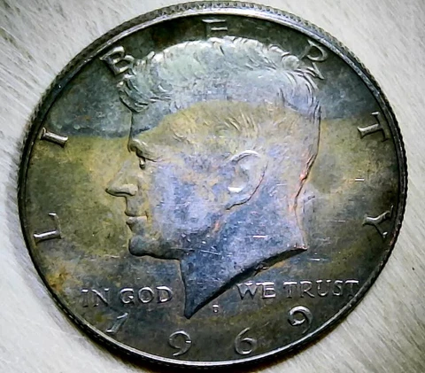1969 D Kennedy Half Dollar Error Die Clash With Gold Toning Cover