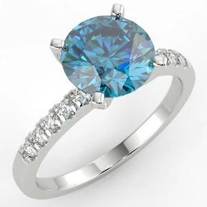 1.6 Ct Round Cut SI1/Blue Solitaire Pave Diamond Engagement Ring 14K White Gold - Picture 1 of 6