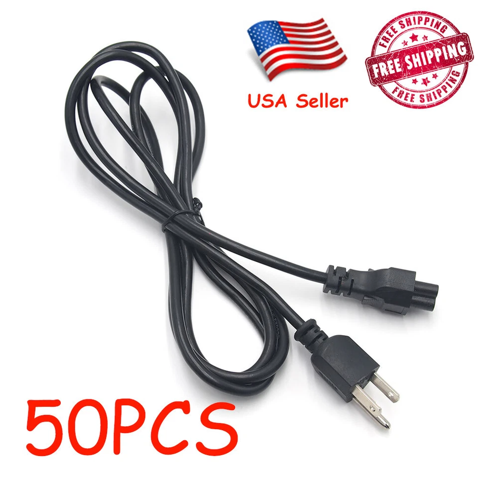 50 Pcs 6 ft 3 Prong Mickey Mouse Power Cord Cable for Laptop PC Printer Adapter - Image 1 of 4