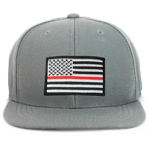 Youth Kid Thin Red Line 2 American Flag Patch Flat Bill Baseball Cap - FREESHIP - Picture 1 of 21