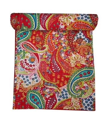 Colcha edredón Kantha de algodón con estampado floral indio tamaño cama doble Foto 1 de 4