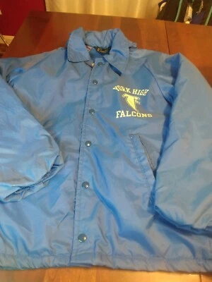 Винтажный 70-х чемпион Рочестер Йорк высоты соколов синий дождевик капюшон на пуговицах - Изображение 1 из 4