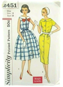 Abito Simplicity vintage anni 50 busto 38 swing gonna a matita bottoni modello cucito - Foto 1 di 2