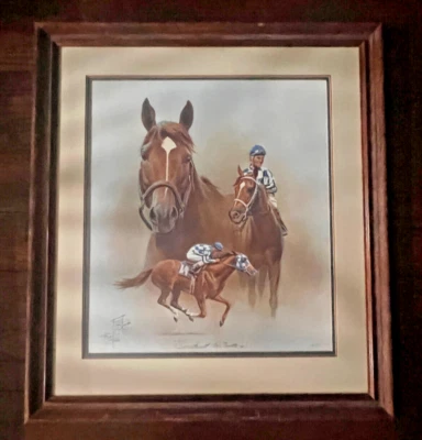 Secretariat Ron Turcotte Up! Prueba de artista/95 firmado por Fred Stone certificado de autenticidad AP Foto 1 de 4