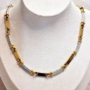 VINTAGE GOLD TONE BAR LINK NECKLACE – HIGH QUALITY CLASSIC STATEMENT CHAIN - Picture 1 of 7