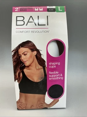 Bali Comfort Revolution Wirefree Bras 2-Pack Shaping Cups White Black Size L New - Image 1 of 4