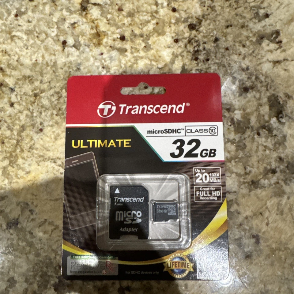 NEW Transcend Ultimate 32GB MicroSDHC Class10 Memory Card with Adapter 20 MB/s - Image 1 of 1